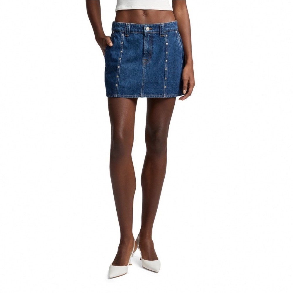 7 For All Mankind Milly Studded Denim Mini‎ Skirt Le Blue 26 7UJ70066-1BL NEW